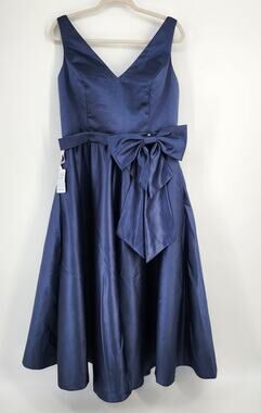 Dark Blue Bridesmaid Dress Long Formal Wedding Guest Satin Miss Veil SZ LARGE